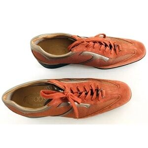 Tod's | Suede Lace Up Mesh Shoes Womens Size 40 Orange Pointy Toe Casual